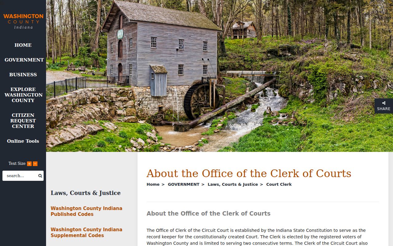 Washington County Clerk of Courts docket records page