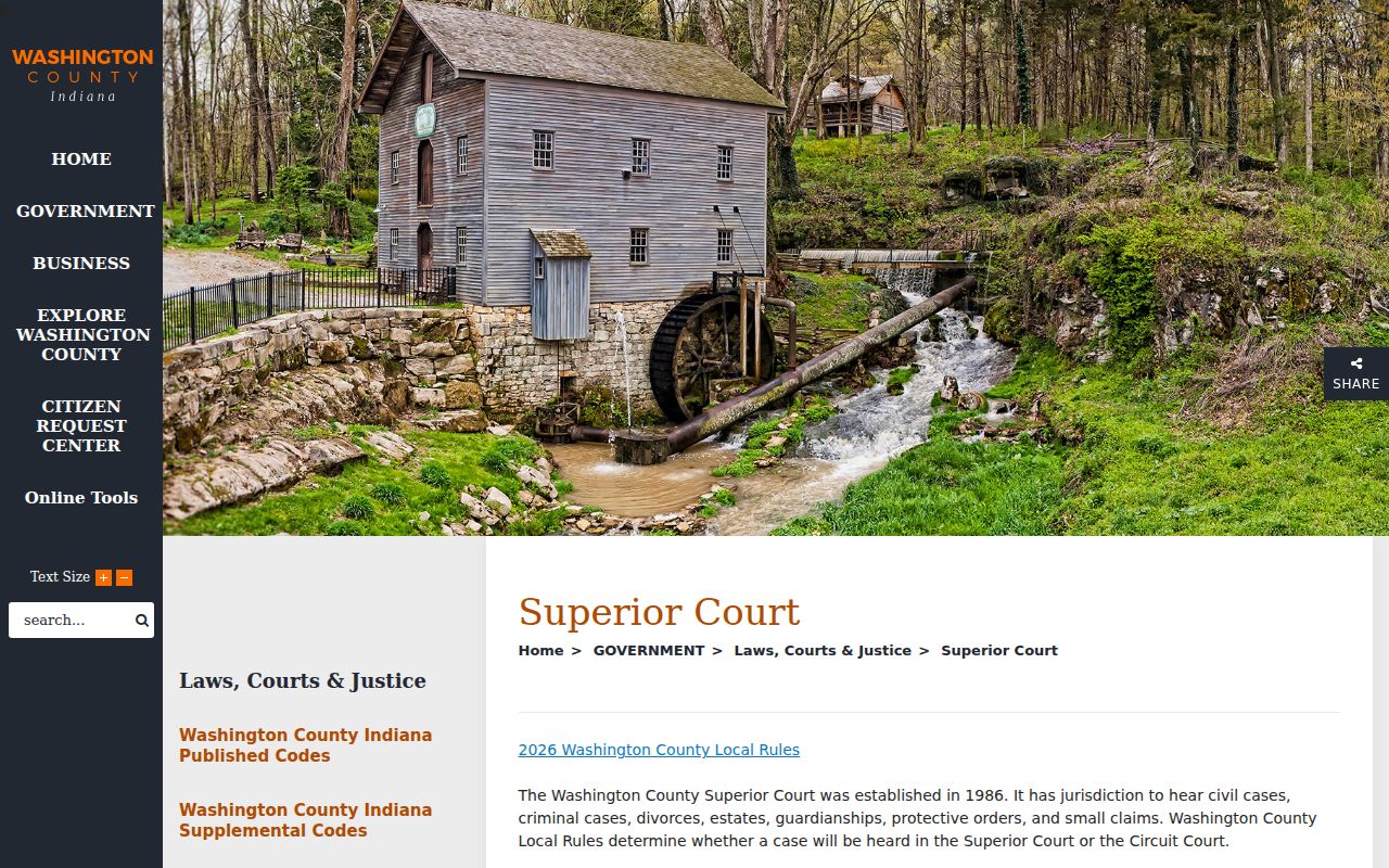 Washington Superior Court docket routing page