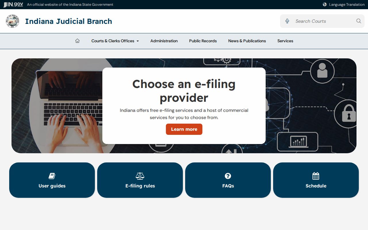 Indiana E-Filing System page for Washington County civil filings