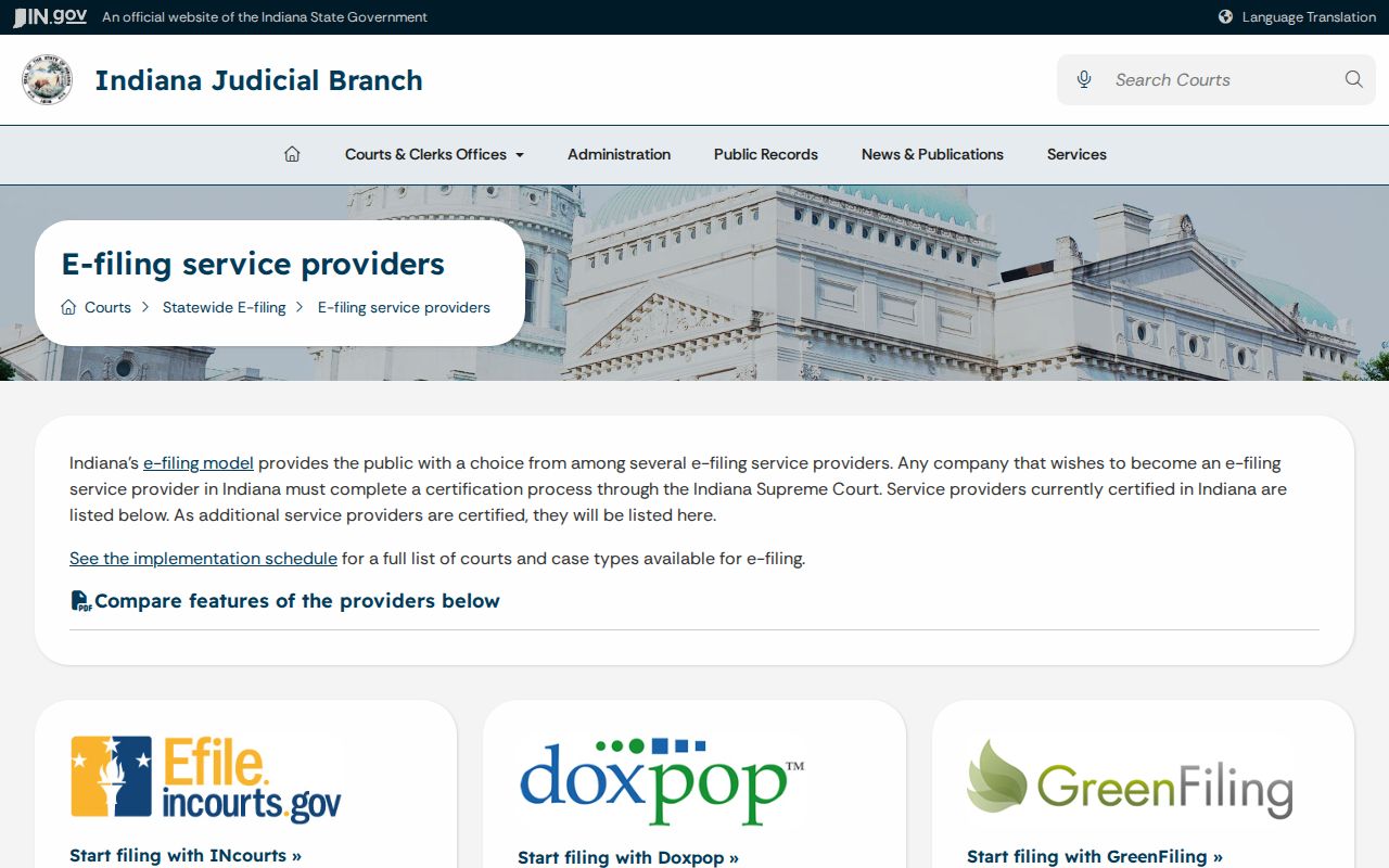 Washington County civil docket certified e-filing providers