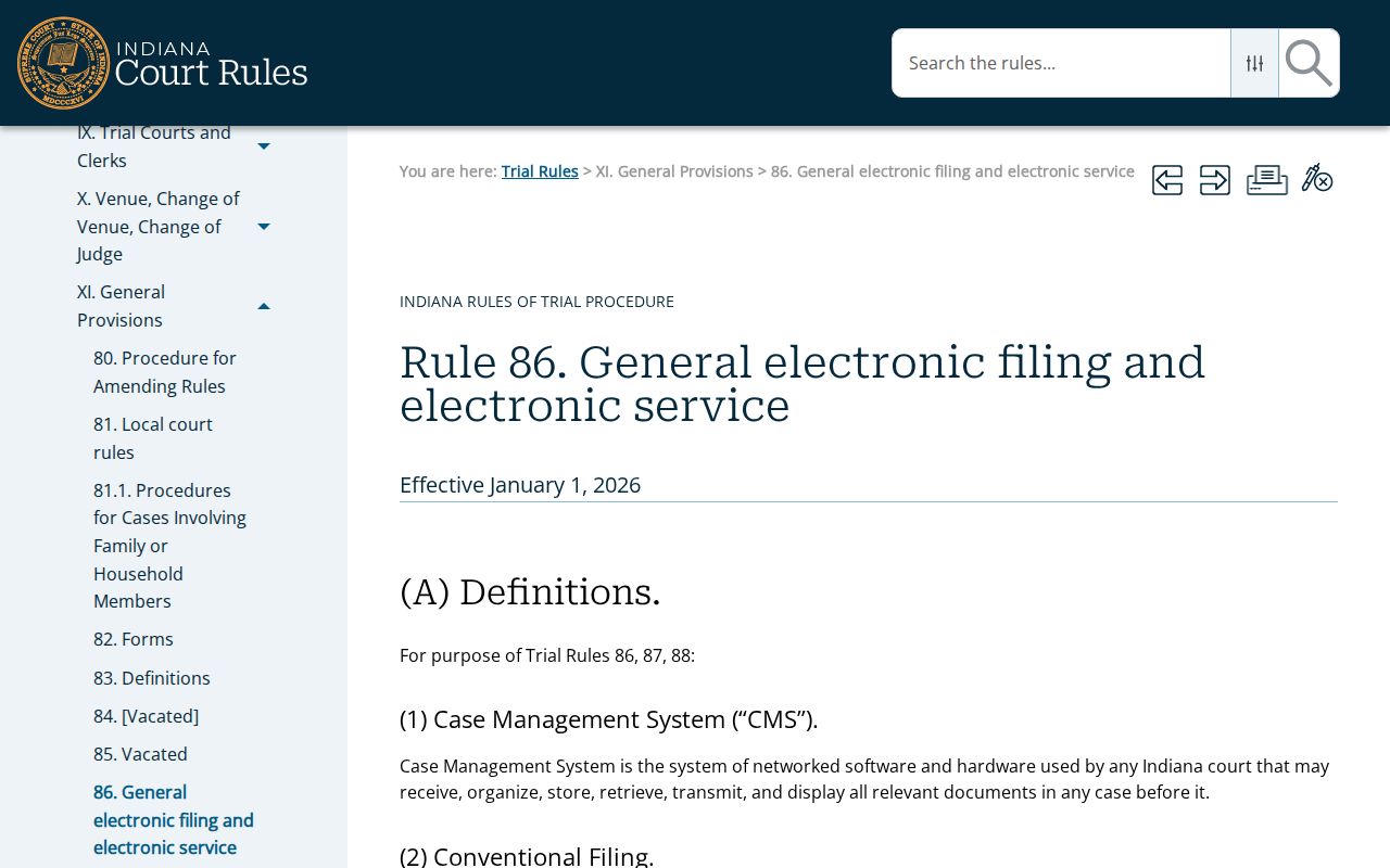 Washington County civil docket Trial Rule 86