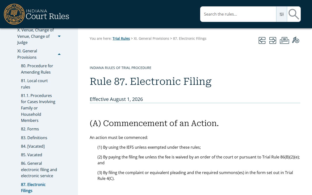 Washington County civil docket Trial Rule 87