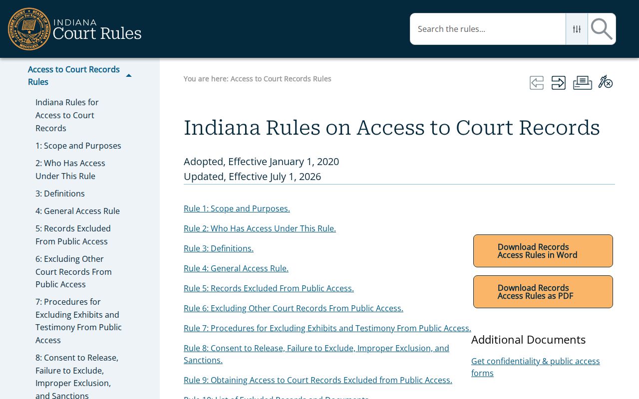 Washington County civil docket access to court records rules
